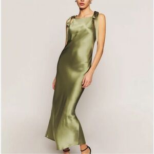 Reformation Green Slip Dress Scoop Neck Sleeveless Wedding